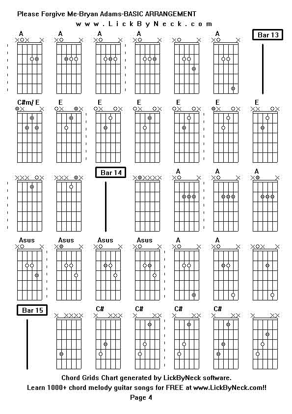 Chord Grids Chart of chord melody fingerstyle guitar song-Please Forgive Me-Bryan Adams-BASIC ARRANGEMENT,generated by LickByNeck software.